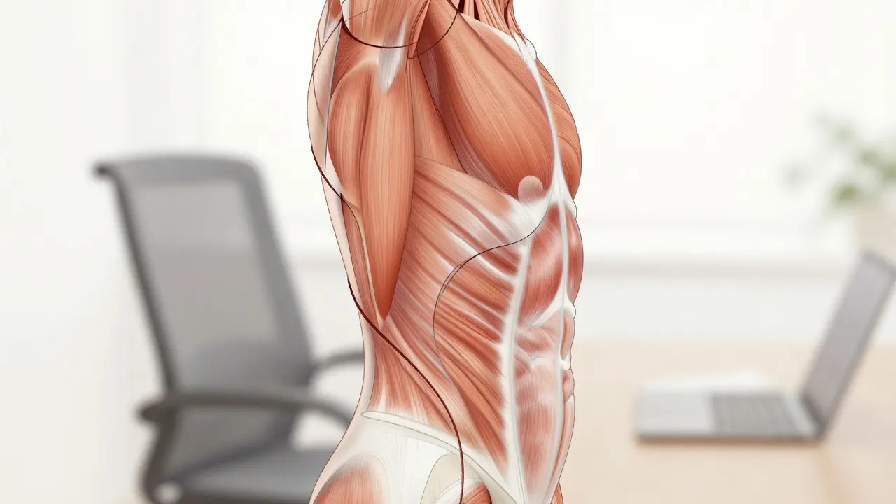 Průřez těla ukazující aktivaci diaphragmy a jádra těla při jógovém dýchání.