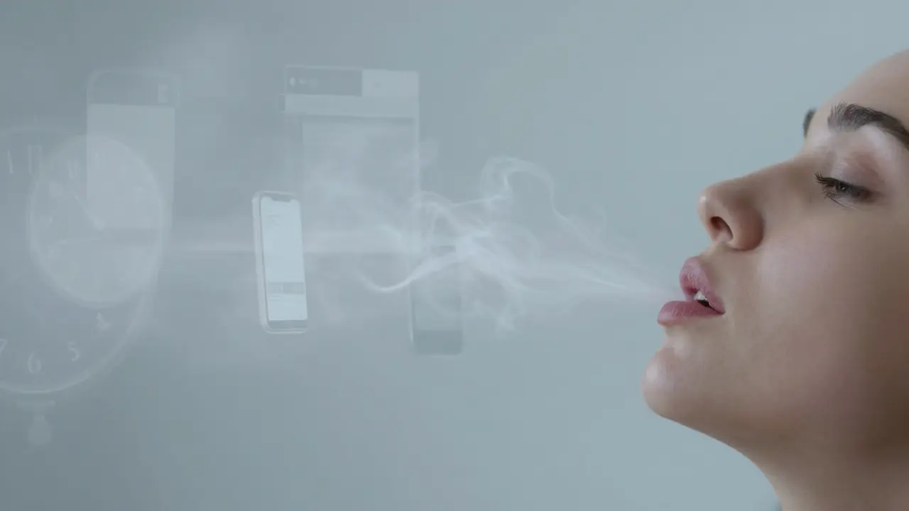 Ruka pomalu vydechuje, zatímco digitální ruiny stresu se rozplynou ve vzduchu.