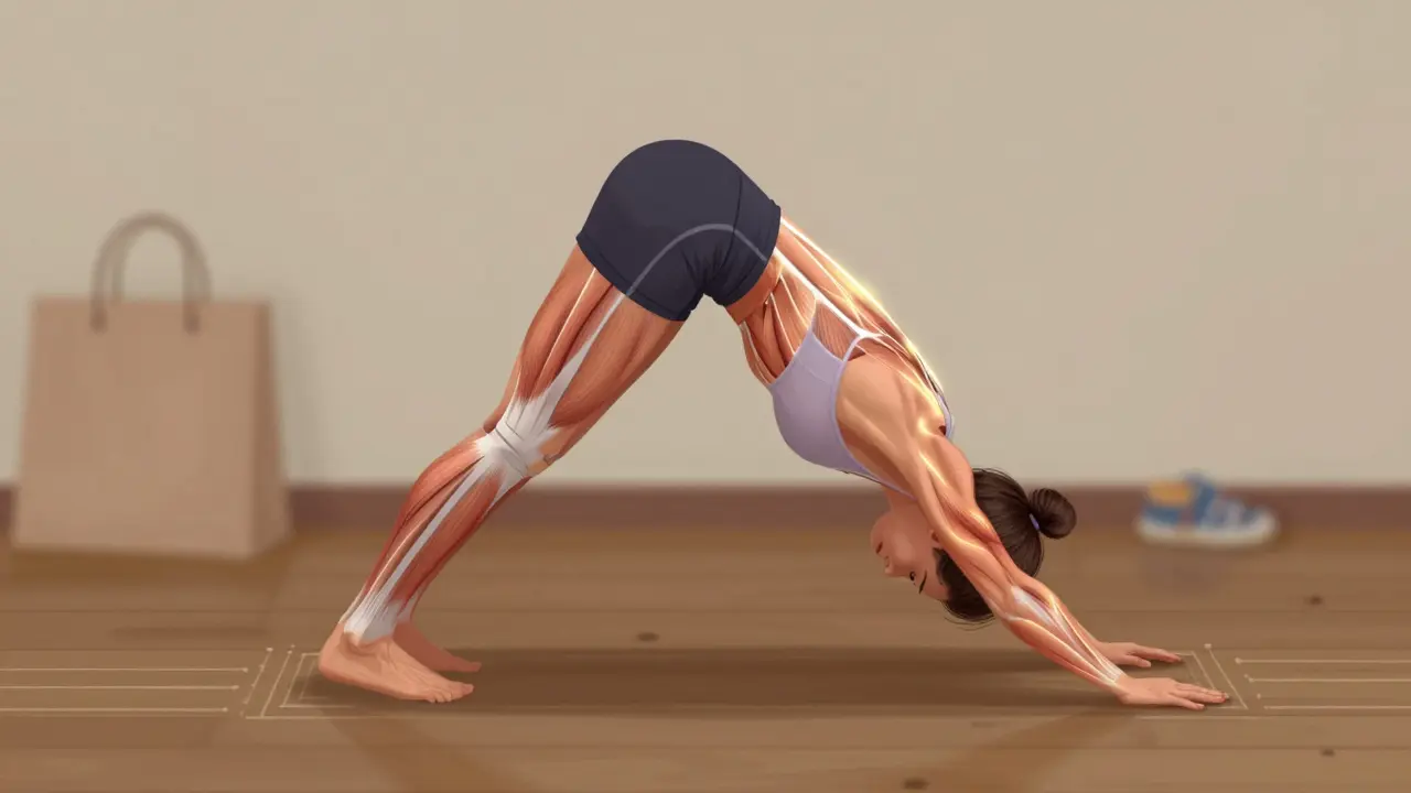 Osoba ve vrbe s viditelnými liniami svalové aktivity, symbolizující sílu pro každodenní činnosti.